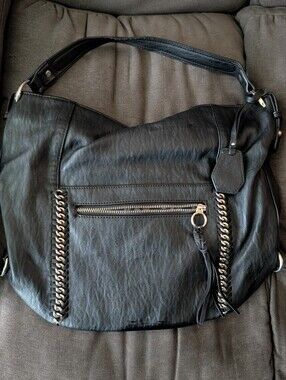 Jessica Simpson Black Chain-Trim Shoulder Bag